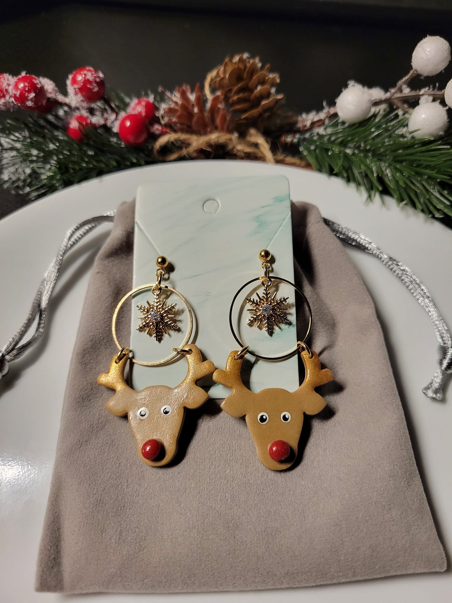 Rudolph and Snowflakes Christmas Earrings