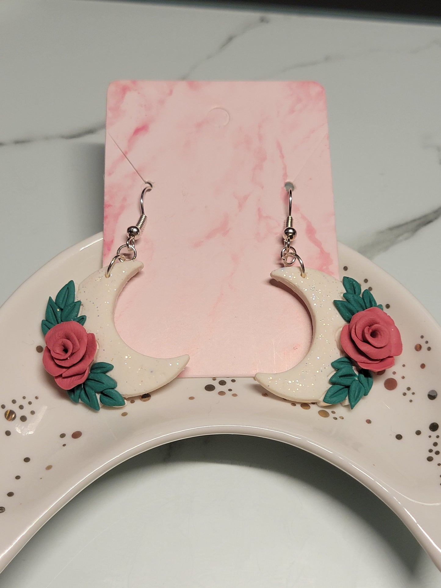 Pink Rose Moon Earrings