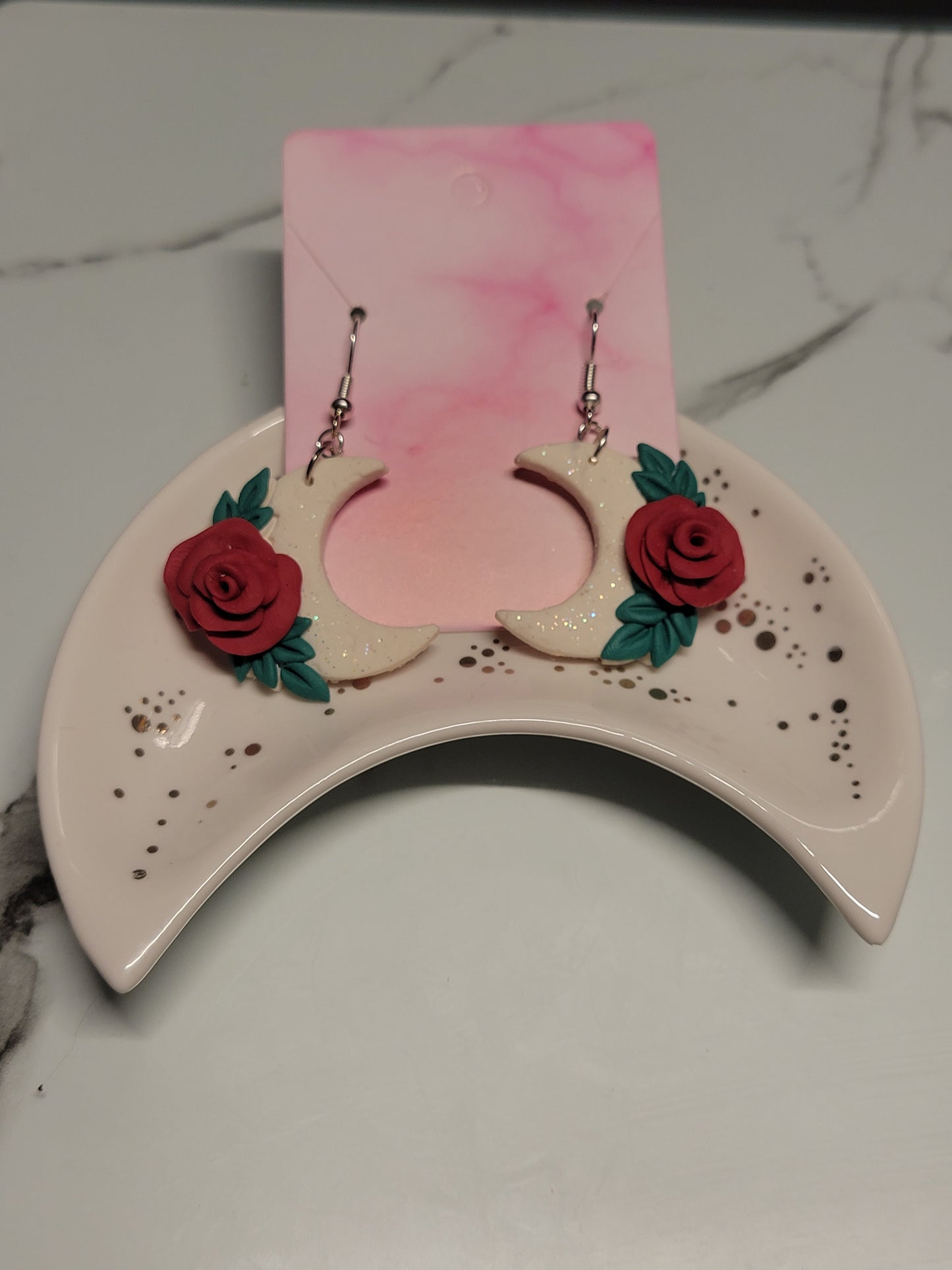 Red Rose Moon Earrings