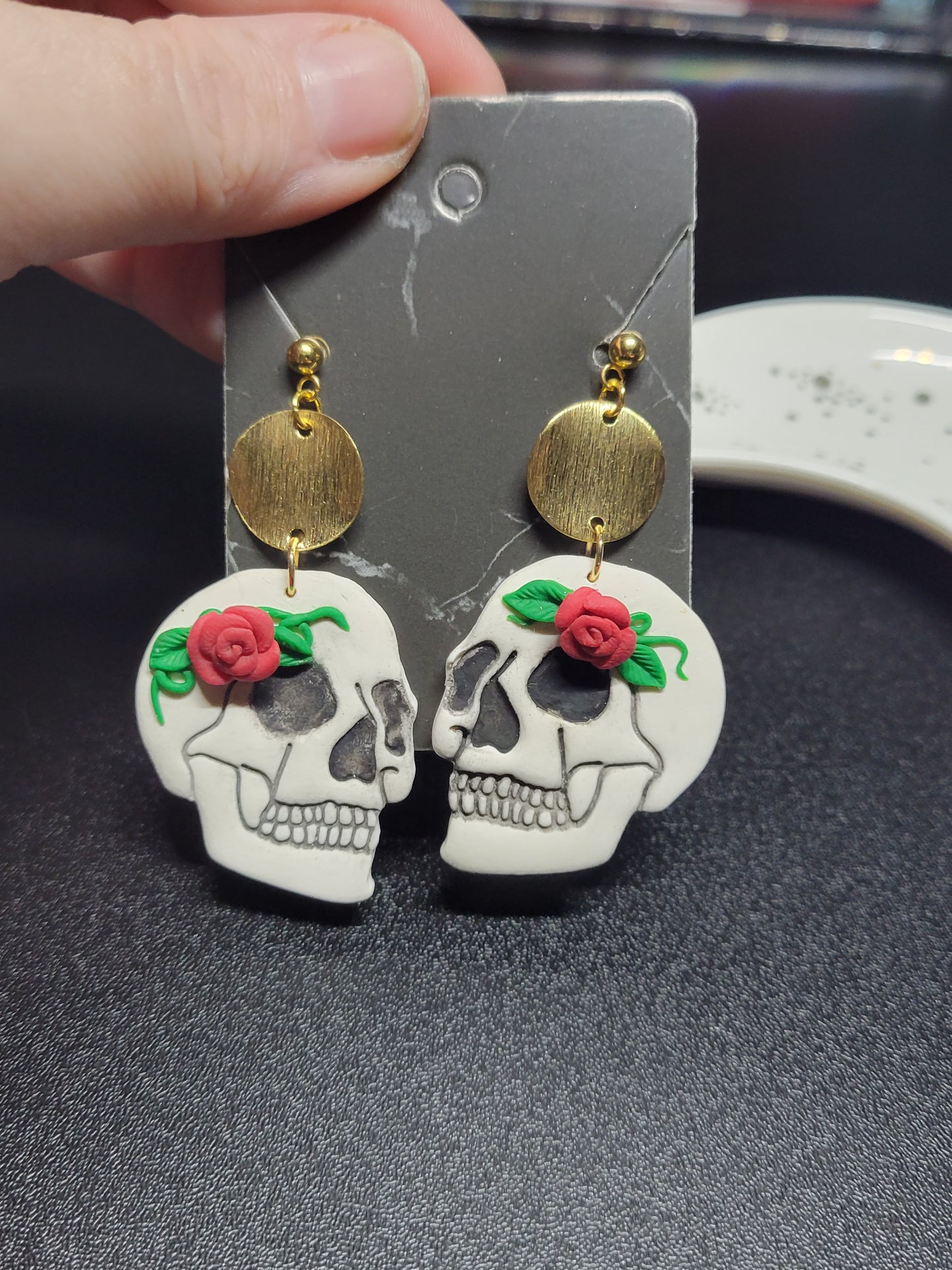 Skull Rose Vine Earrings