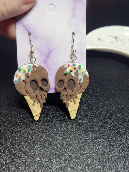 Chocolate Skull Ice Cream Earrings