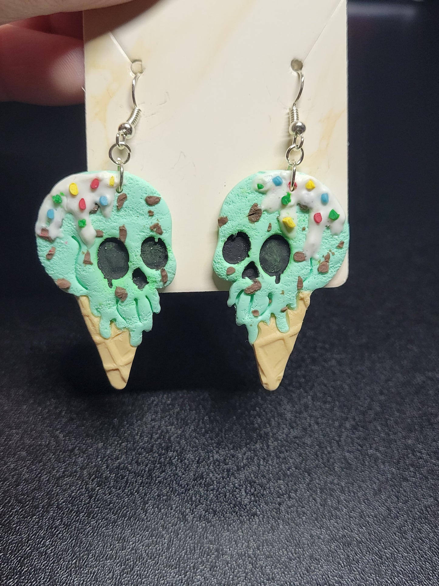 Mint Chocolate Chip Skull Ice Cream Earrings