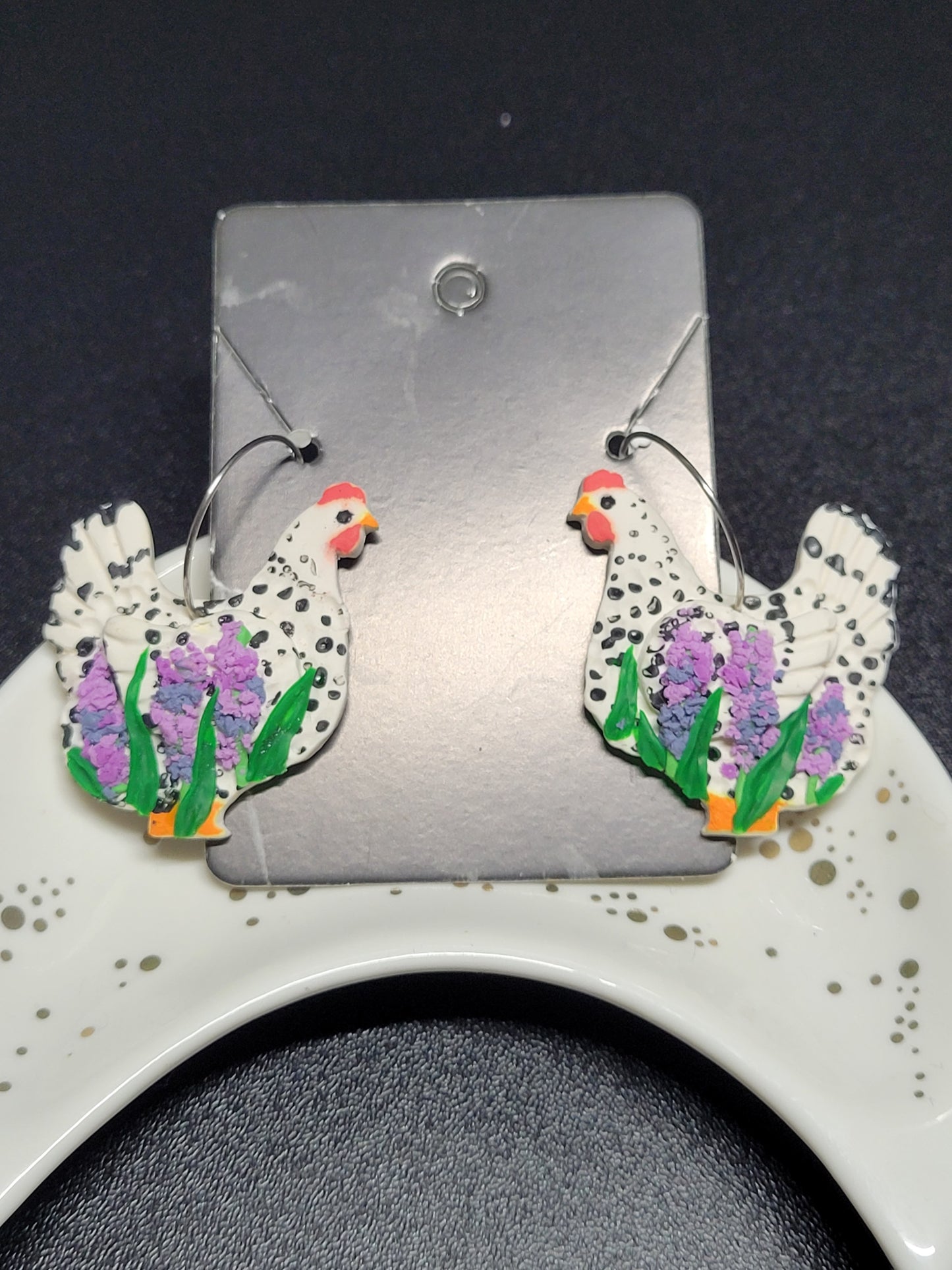 White Chickens with Lavendar Earrings