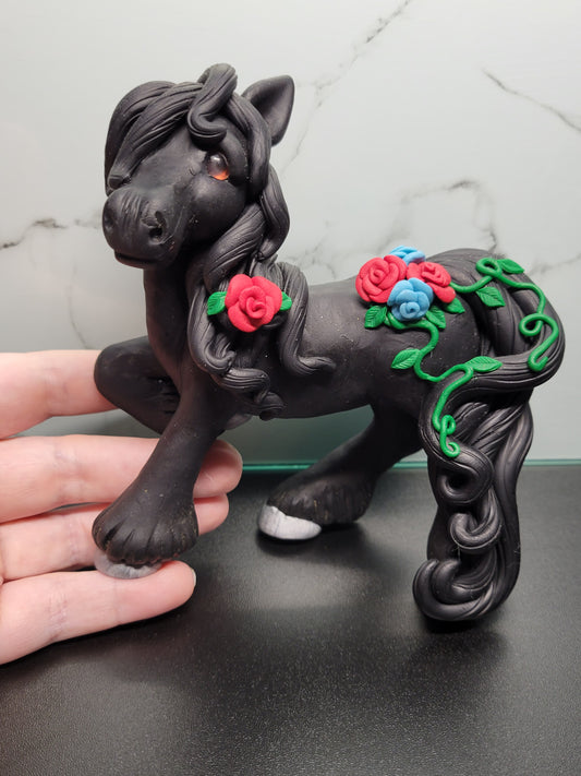 Frisian With Roses Sculpture