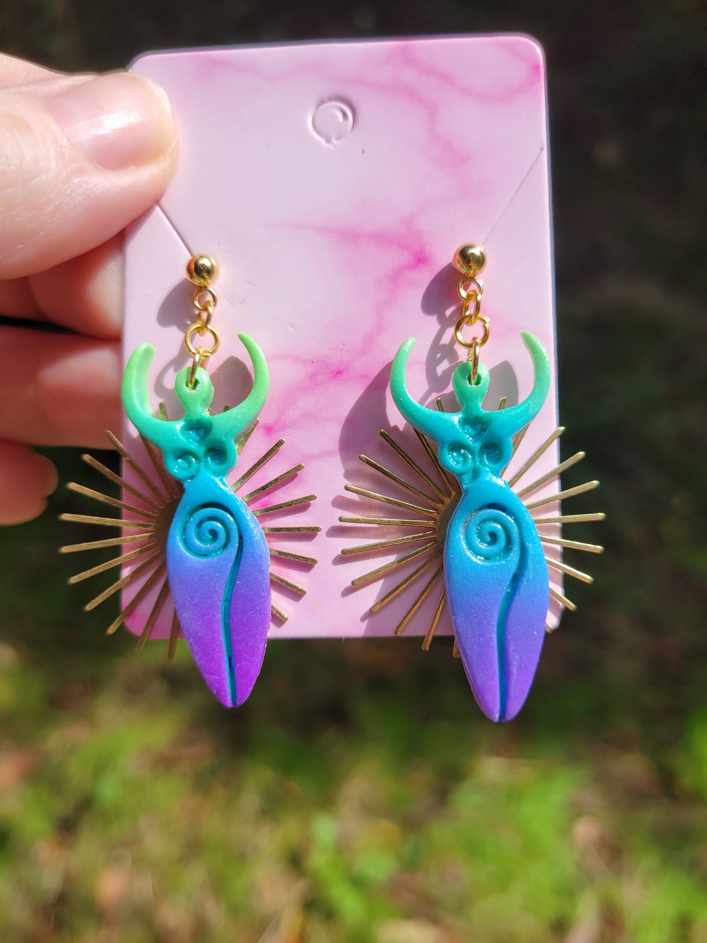 Green Goddess Sun Earrings