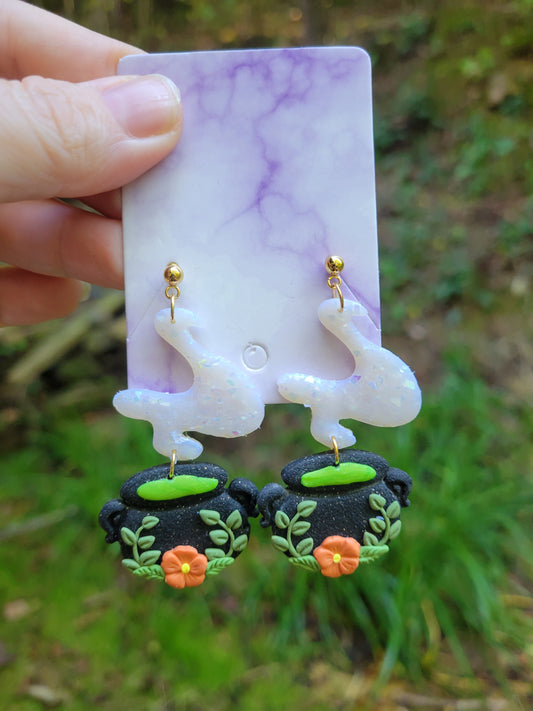 Floral Cauldron Fall Halloween Earrings