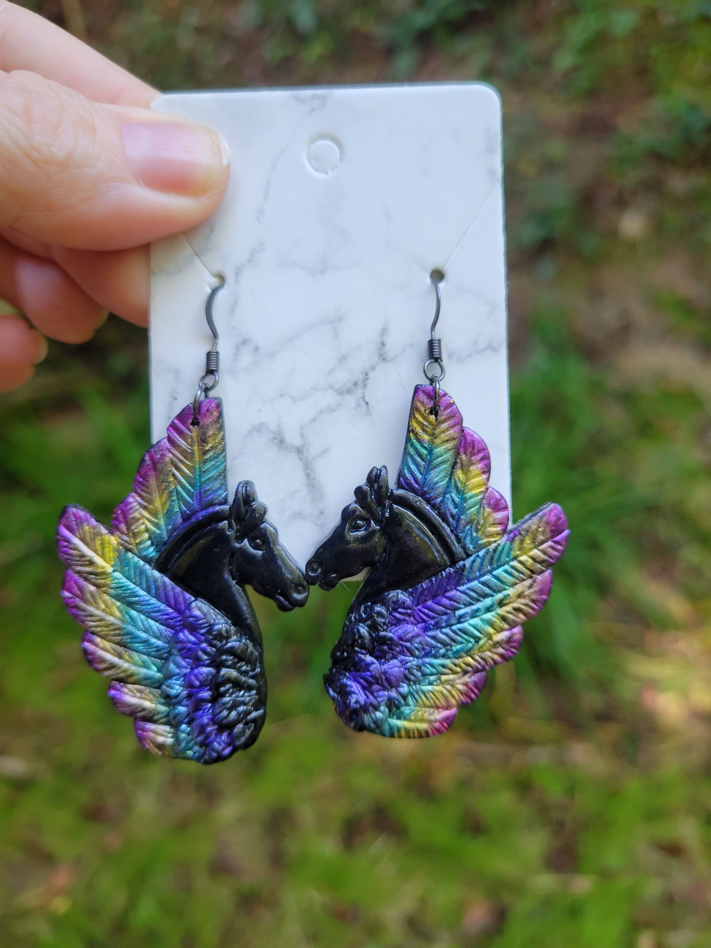 Pegasus Earrings * Black Rainbow Accent*