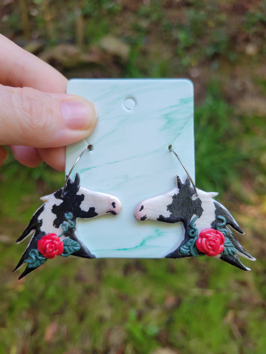 Black and White Paint Horse Earrings