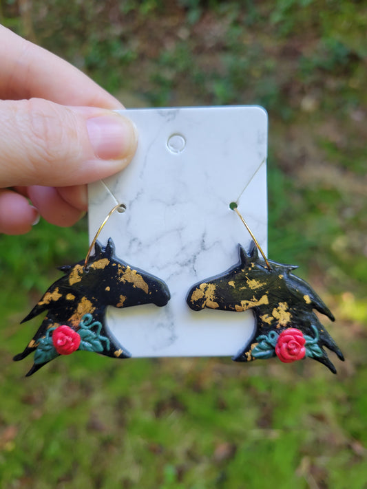 Black And Gold Horse Earrings