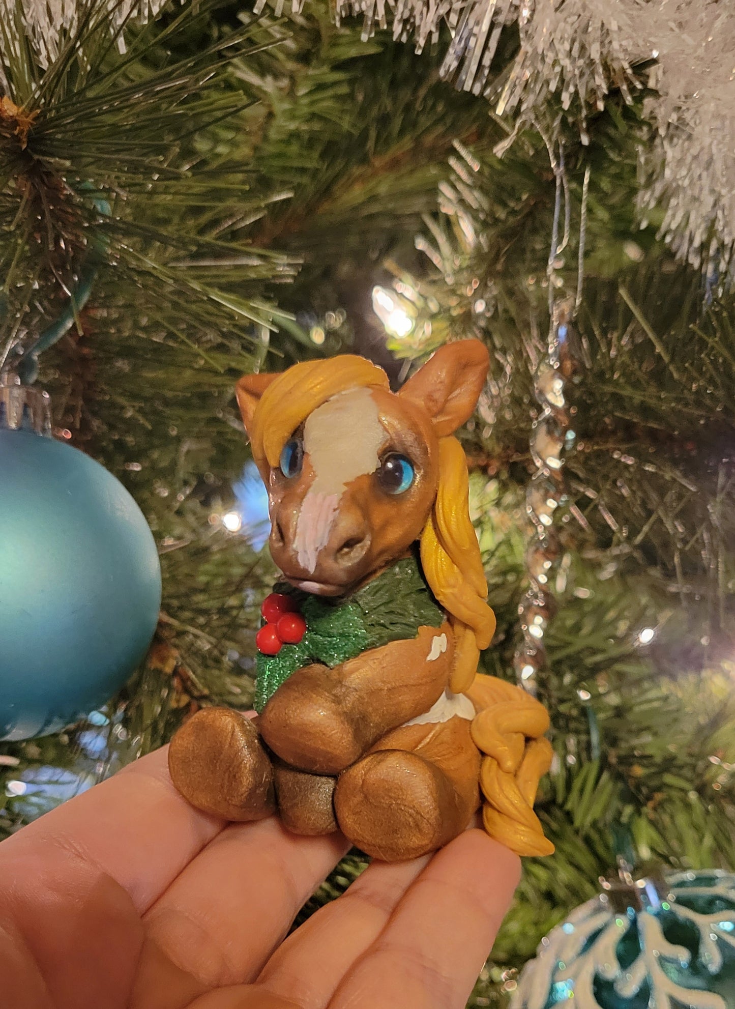 Paint Horse With Wreath and Holly Christmas Ornament