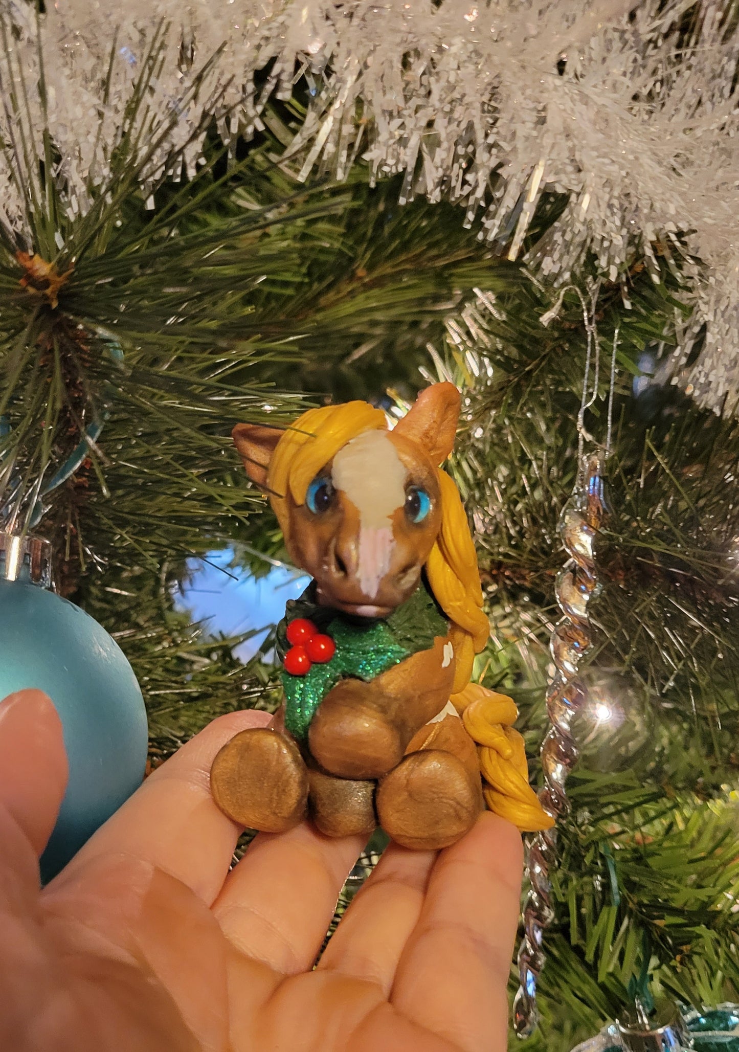 Paint Horse With Wreath and Holly Christmas Ornament