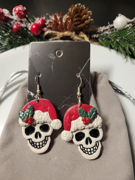 Santa Skull Creepmas Christmas Earrings
