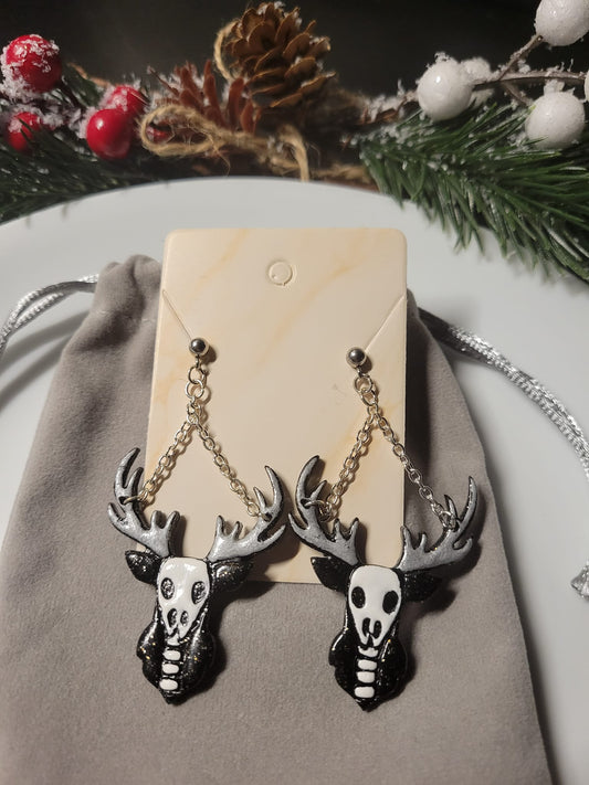 Creepmas Undead Reindeer Heads Christmas Earrings
