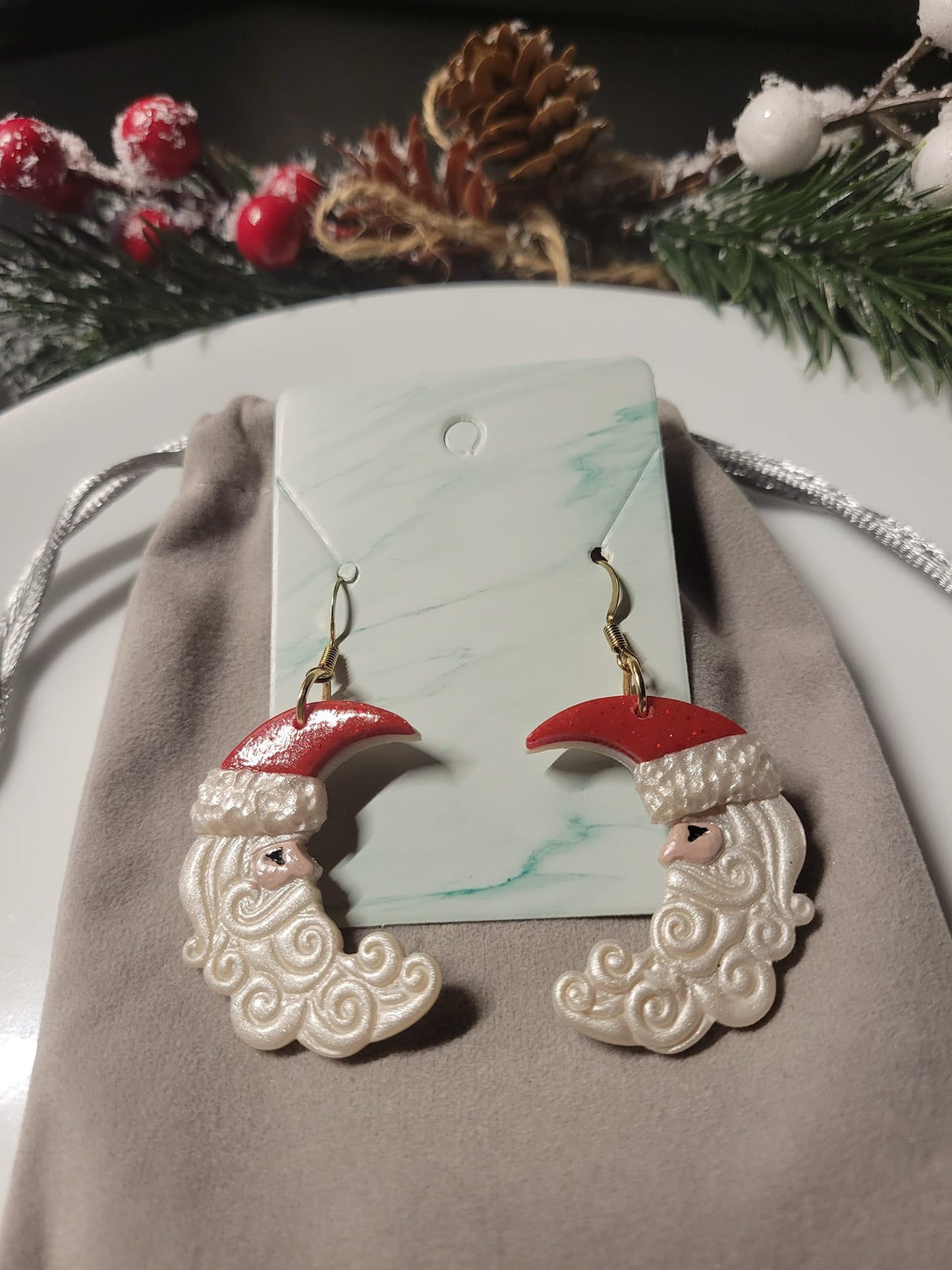 Santa Moon Christmas Earrings