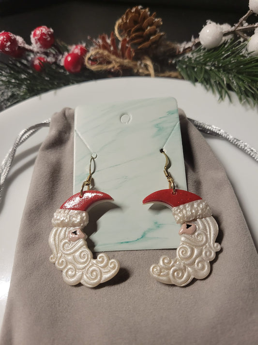 Santa Moon Christmas Earrings