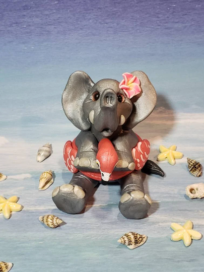 Elephant With Flamingo Floatie Sculpture