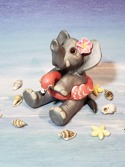 Elephant With Flamingo Floatie Sculpture