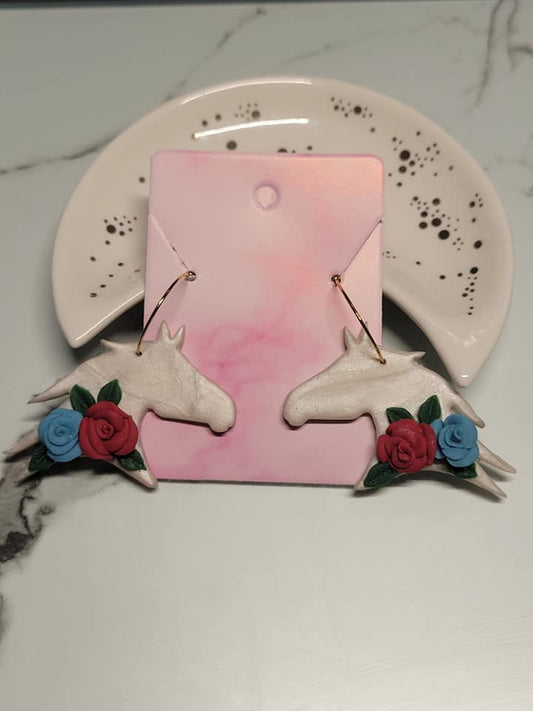 Red White and Blue Rose Horse Earrings